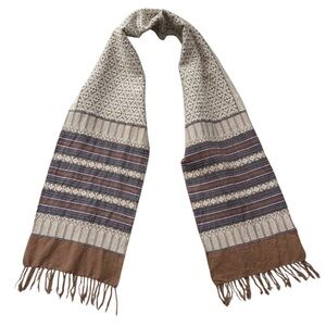 Vintage Handmade Scarf Hand Crafted Woven Fringe Cotton Off White Cream Tan Gray